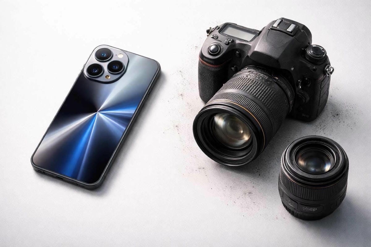 台中收購二手相機與 iPhone 跨品類展示 / Buying used camera and iPhone cross-category display in Taichung.